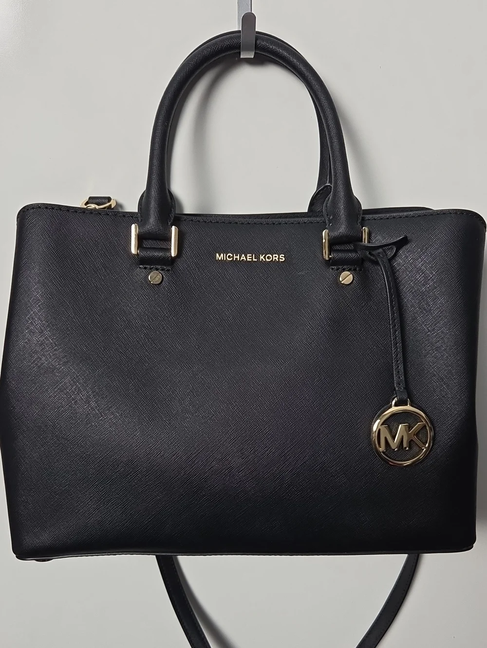 Michael Kors Savannah Large Black Saffiano Satchel with Gold Hardware